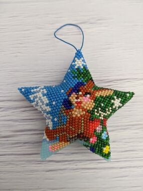 Beaded Star Ornament with Colorful Bunny Motif